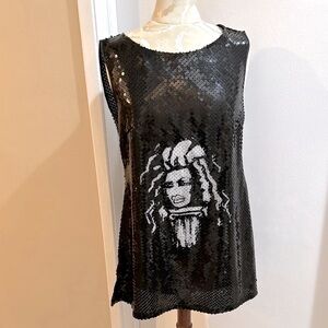 Patricia Field Sequins LBD Black White Portrait Gray Sequins Zip Midi Dress 8